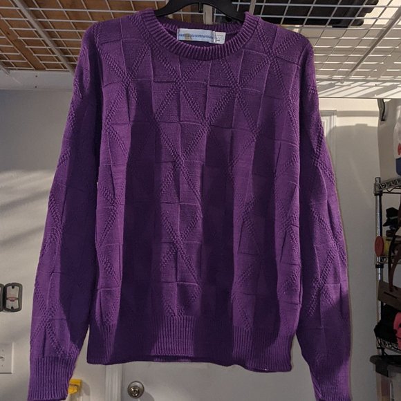 VTG American Crew Club Sweater - Purple with Pattern - Made in USA - 100% Cotton - Picture 2 of 11